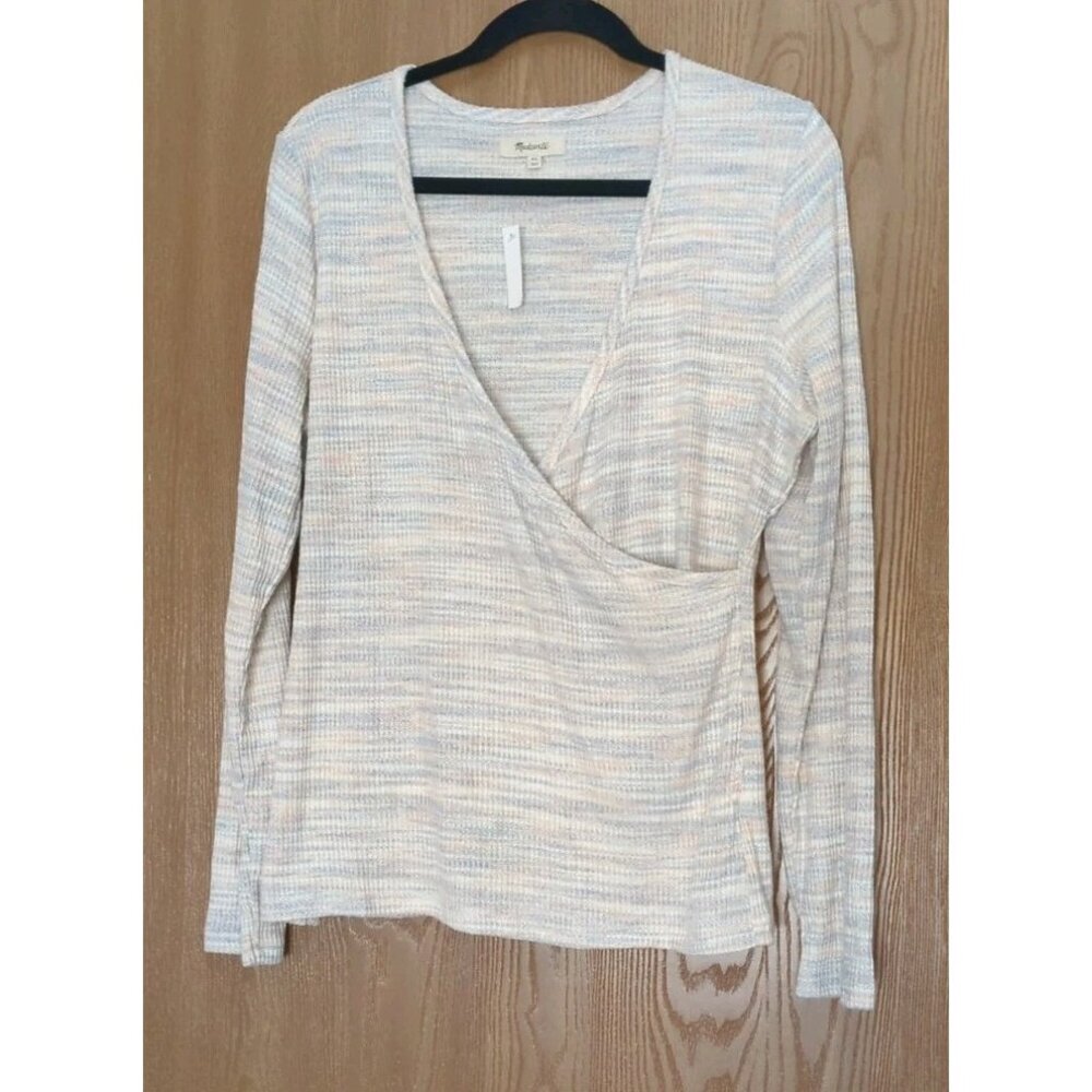 Madewell Faux Wrap Top Womens XL Space Dye Rib Soft Rainbow Boho NG589 New